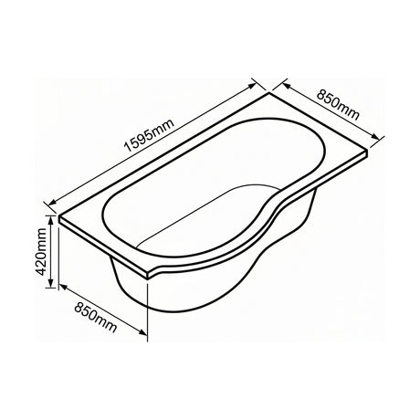 [BBP16PL] Modern Bathroom P Shaped Bath & Panel, 1600 x 850 x 410mm, Left Hand - Technical Drawing