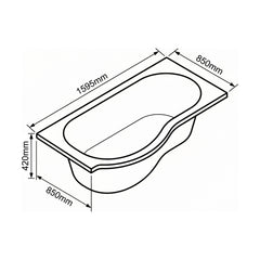 [BBP16PL] Modern Bathroom P Shaped Bath & Panel, Choice of Size and Orientation - Technical Drawing