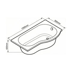 [BBP16PR] Modern Bathroom P Shaped Bath & Panel, 1600 x 850 x 410mm, Right Hand - Technical Drawing