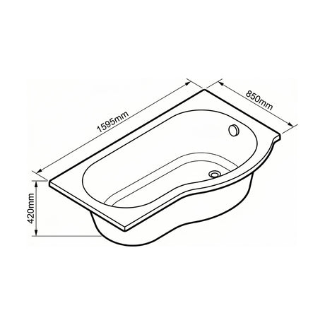 [BBP16PR] Modern Bathroom P Shaped Bath & Panel, 1600 x 850 x 410mm, Right Hand - Technical Drawing