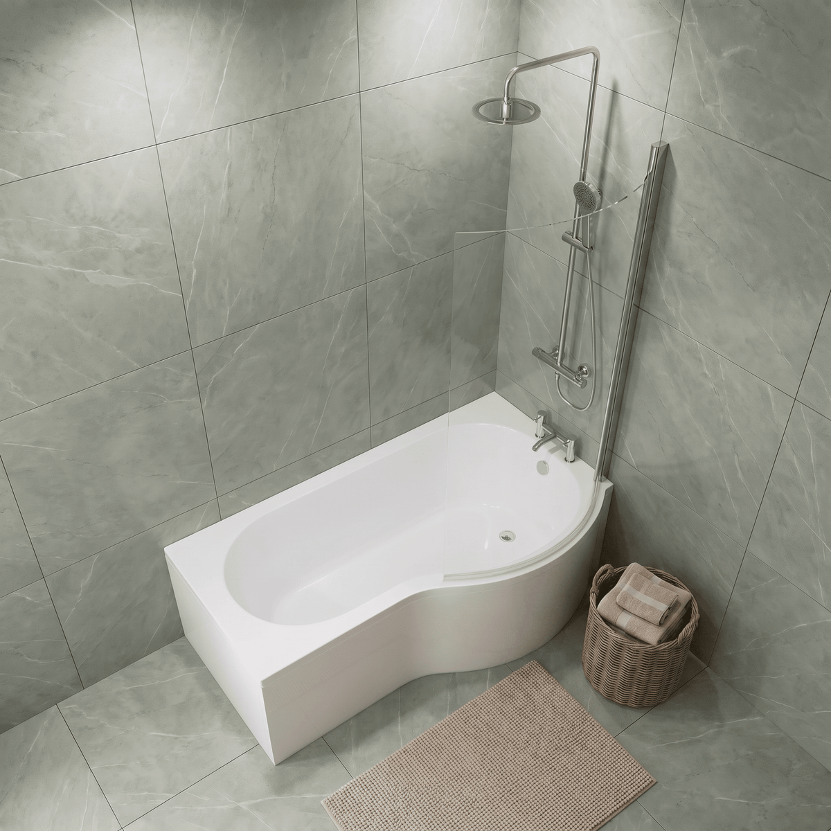 [BBP16PR] Modern Bathroom P Shaped Bath & Panel, Choice of Size and Orientation - Lifestyle 1