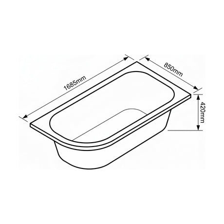 [BBP17PL] Modern Bathroom P Shaped Bath & Panel, 1700 x 850 x 415mm, Left Hand - Technical Drawing