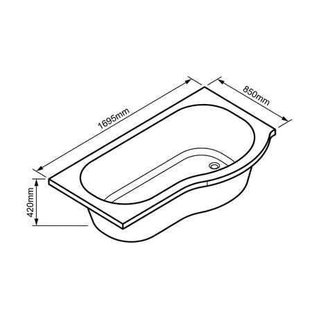 [BBP17PR] Modern Bathroom P Shaped Bath & Panel, 1700 x 850 x 415mm, Right Hand - Technical Drawing