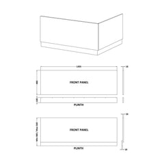 [BBPA101] Gloss White MDF Bath Front Panel with Plinth - Choice of Size - Technical Drawing