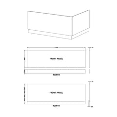 [BBPA103] Gloss White MDF Bath Front Panel with Plinth - Choice of Size - Technical Drawing