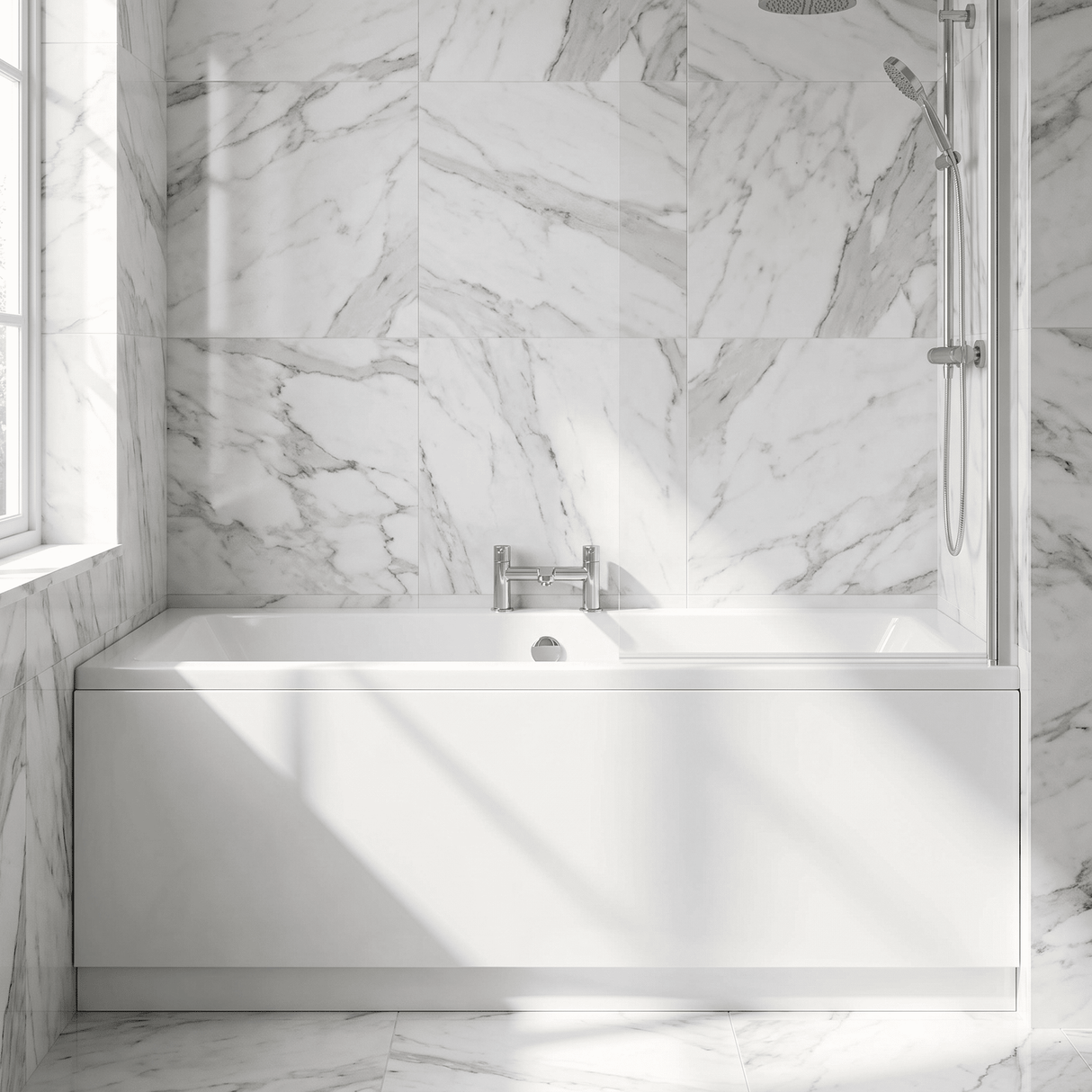 [BBPA107W] Waterproof Straight Shower Bath Front Panel, Gloss White, Choice of Size - Silo