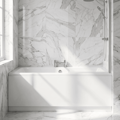 [BBPA107W] Waterproof Straight Shower Bath Front Panel, Gloss White, Choice of Size - Silo