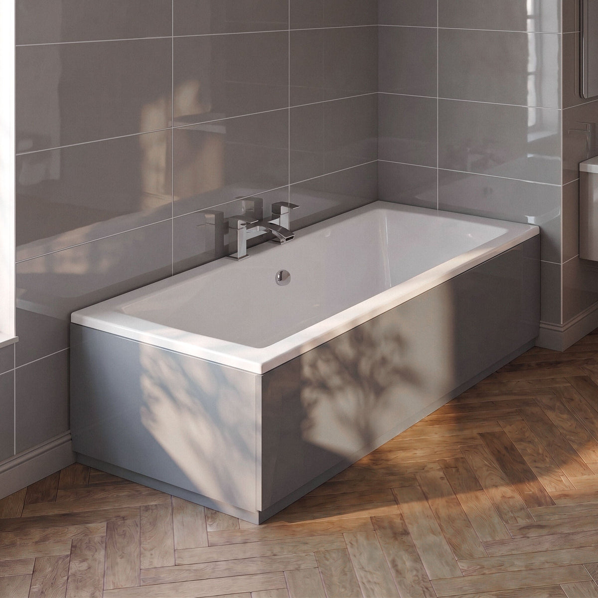 [BBPA1312] Gloss Cloud Grey MDF Bath End Panel & Plinth, Choice of Size - Studio Shot