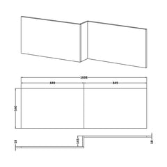 [BBPA135W] 1700mm Waterproof Square Shower Bath Front Panel - Gloss White - Technical Drawing