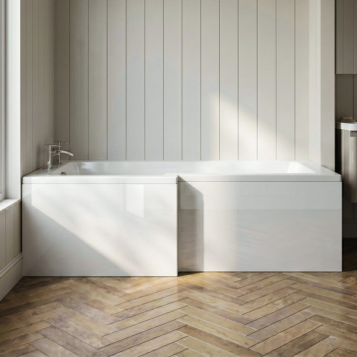 [BBPA135W] 1700mm Waterproof Square Shower Bath Front Panel - Gloss White - Silo