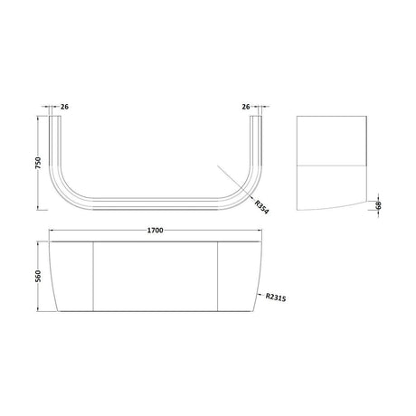 [BBPA136] Back To Wall Bath Panel - Technical Drawing