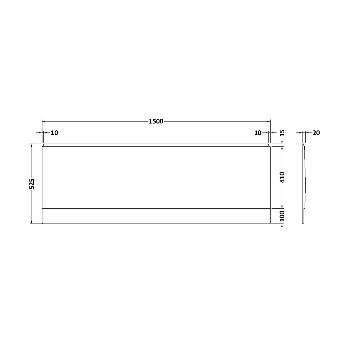 [BBPA138] 1500mm White Acrylic Front Bath Panel for Modern Bathroom Suites - Technical Drawing