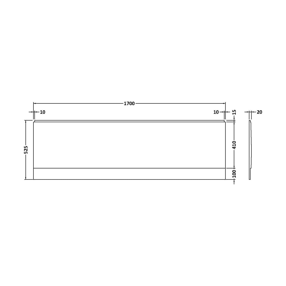 [BBPA140] 1700mm Straight Bath Acrylic Front Panel - Technical Drawing