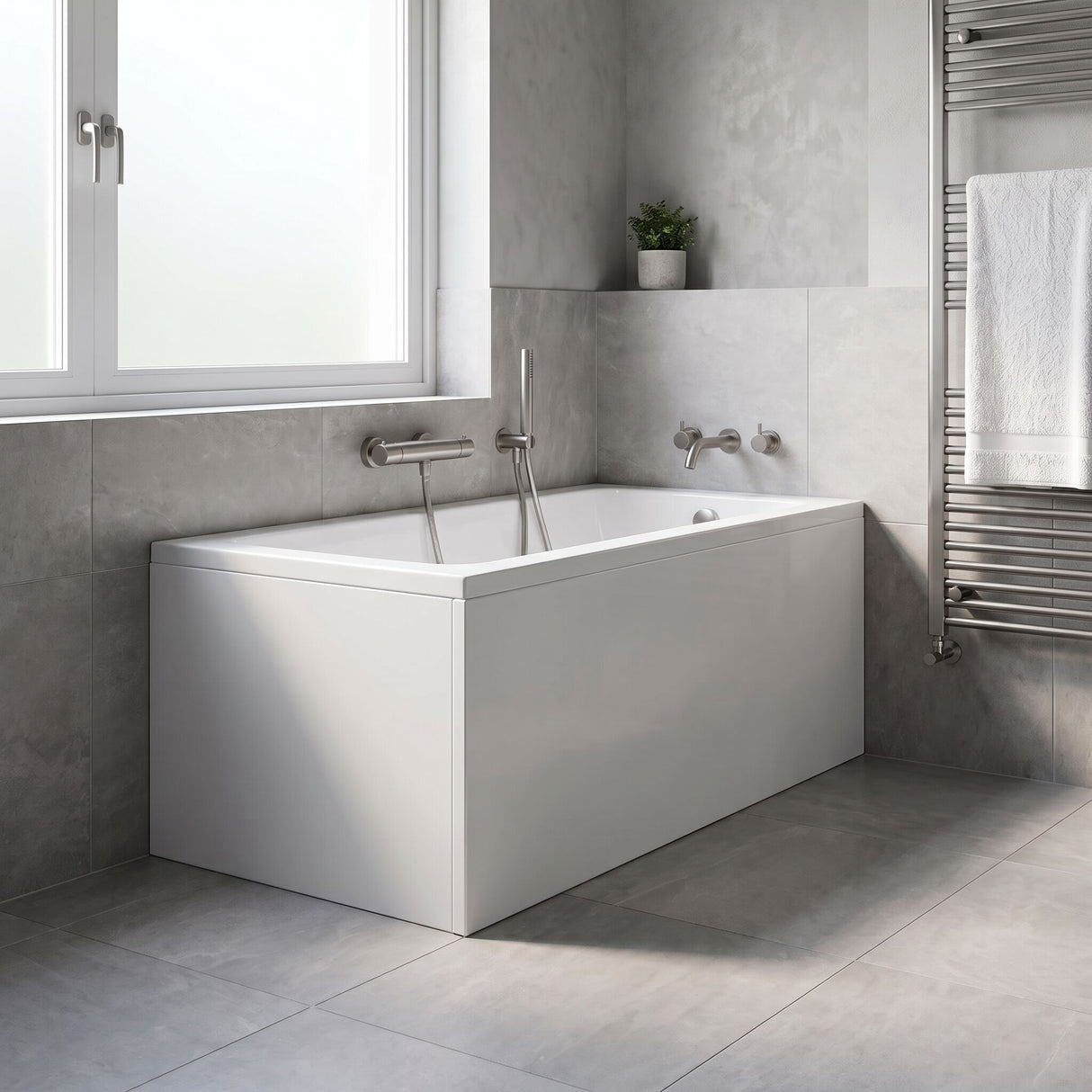 [BBPA144] 800mm White Acrylic End Bath Panel for Modern Straight Baths - Lifestyle 2