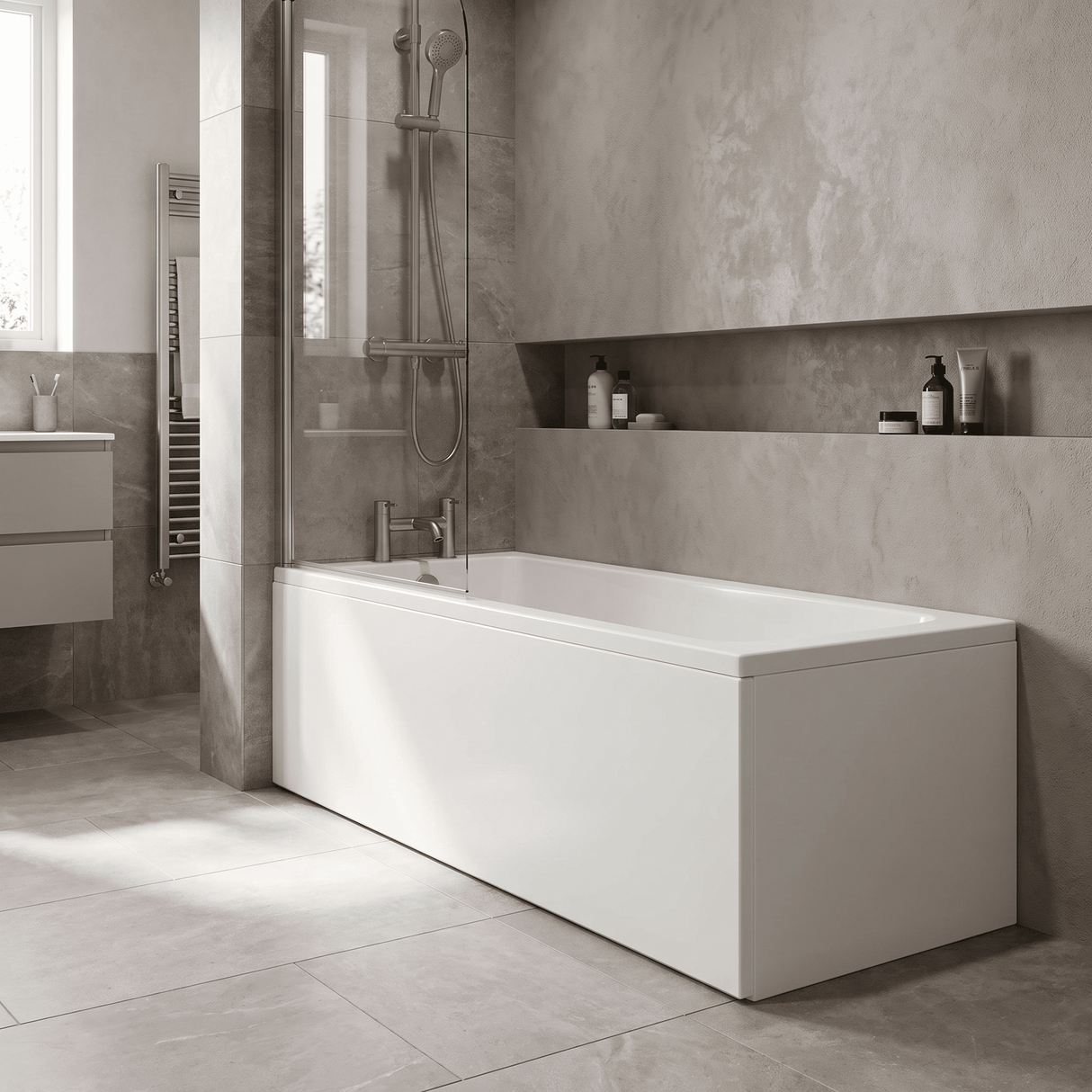 [BBPA144] 800mm White Acrylic End Bath Panel for Modern Straight Baths - Lifestyle 3