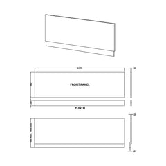 [BBPA1705] 1700mm Straight Bath MFC Front Panel & Plinth - Matt Electric Blue - Technical Drawing