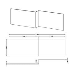[BBPA1800W] 1800mm Waterproof Square Shower Bath Front Panel - Gloss White - Technical Drawing