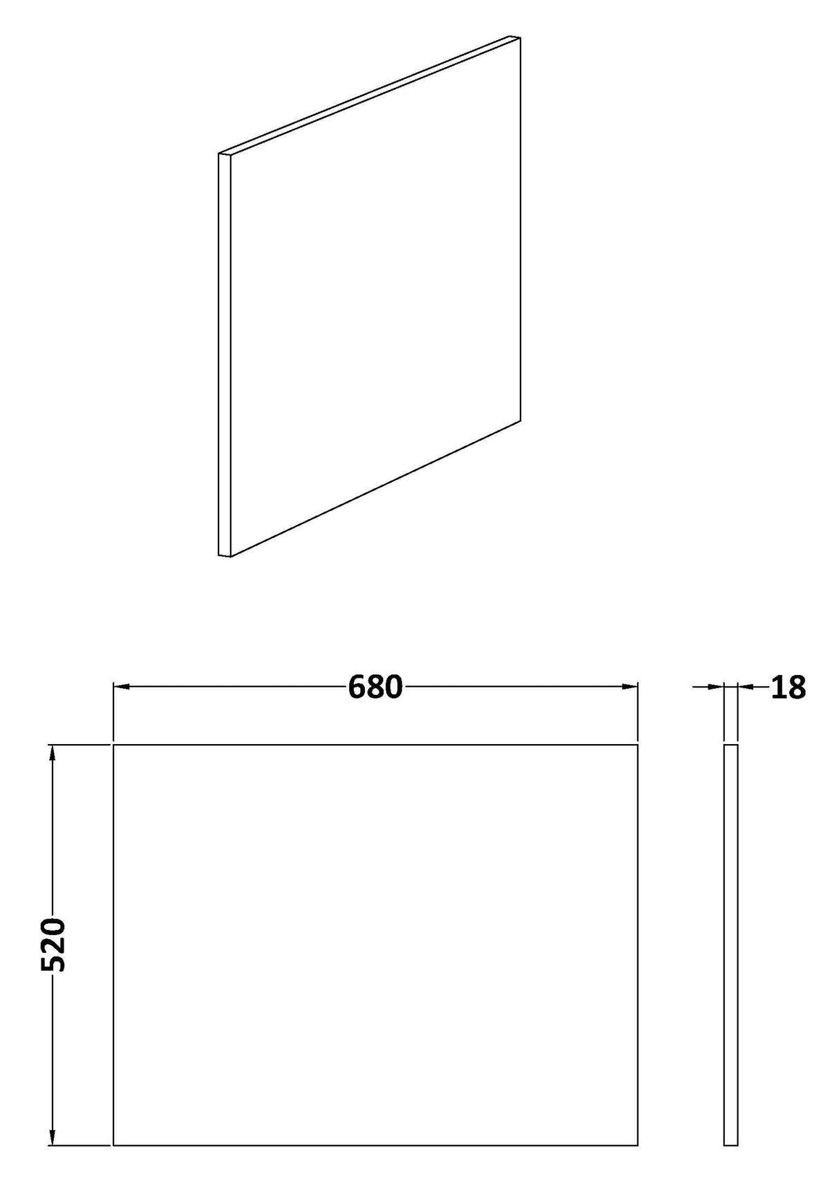[BBPA2531] Contemporary 700mm Square Bath End Panel - Choice of Colour - Line Drawing
