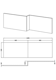 [BBPA2535] Chartley 1700mm Square Bath Front Panel - Choice of Colour - Line Drawing