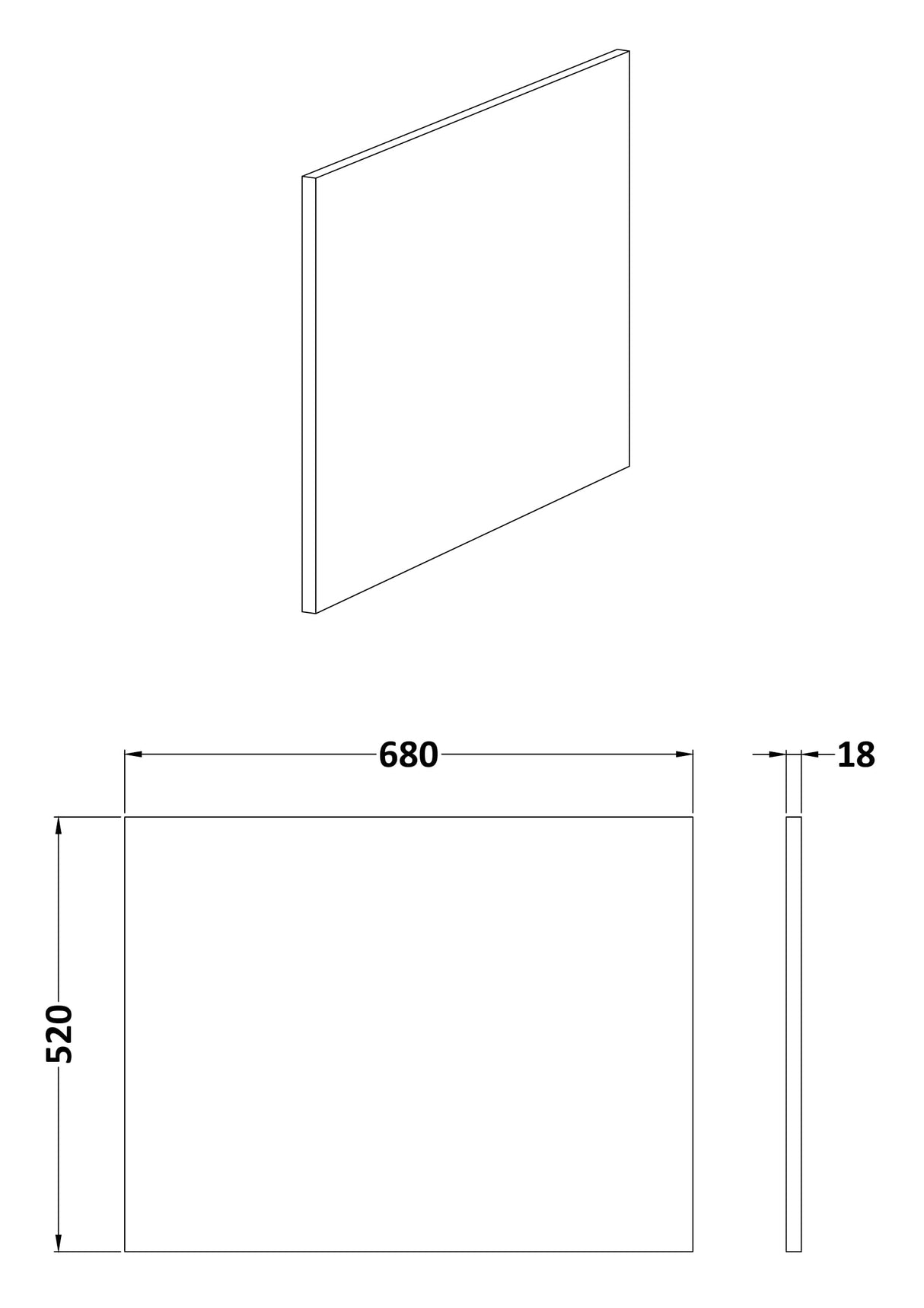 [BBPA2631] Contemporary 700mm Square Bath End Panel - Choice of Colour - Line Drawing