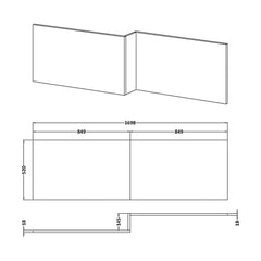 [BBPA2635] Chartley 1700mm Square Bath Front Panel - Choice of Colour - Line Drawing