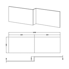 [BBPA2735] 1700mm Square L-Shape Shower Bath Front Panel - Antique Oak - Technical Drawing