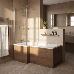 [BBPA2735] 1700mm Square L-Shape Shower Bath Front Panel - Antique Oak - Lifestyle 2
