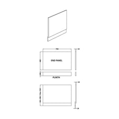 [BBPA3013] 800mm Straight Bath End Panel and Plinth - Bleached Oak - Technical Drawing