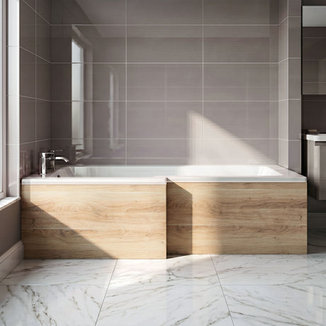[BBPA3035] 1700mm Square L-Shape Shower Bath Front Panel - Bleached Oak - Silo