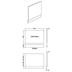 [BBPA3211] Straight Bath End Panel with Plinth - Choice of Size and Colour - Technical Drawing