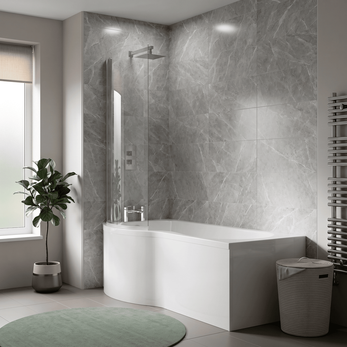 [BBPB1585L] Balterley Modern P Shape Left Hand Shower Bath Tub with Leg Set - Lifestyle 2
