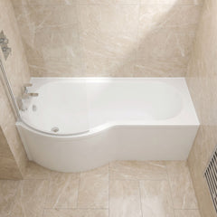 [BBPB1785R] Balterley Modern P Shape Right Hand Shower Bath Tub with Leg Set, 1700mm - White - Lifestyle 1