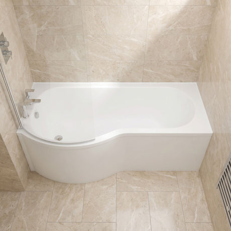 [BBPB1785R] Balterley Modern P Shape Right Hand Shower Bath Tub with Leg Set, 1700mm - White - Lifestyle 1