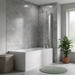 [BBPB1785R] Balterley Modern P Shape Right Hand Shower Bath Tub with Leg Set, 1700mm - White - Lifestyle 2