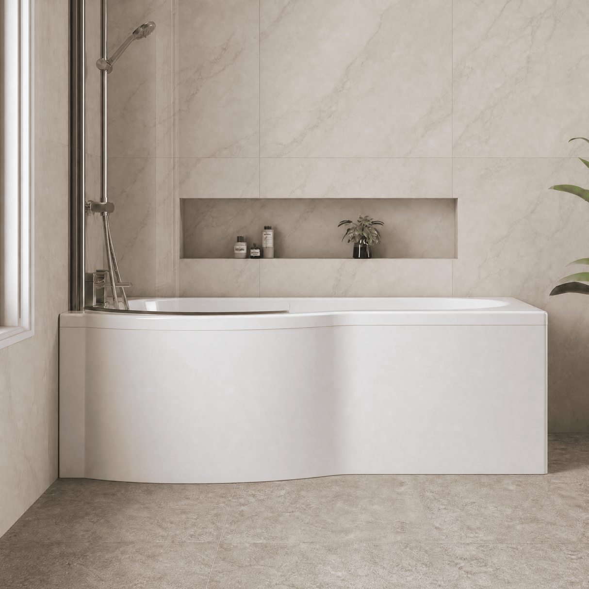 [BBPB200] Contemporary Acrylic P-Shaped Front Bath Panel for Curved Shower Baths - Silo