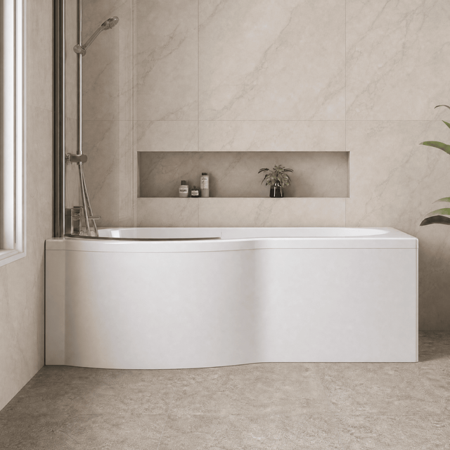 [BBPB200] Contemporary Acrylic P-Shaped Front Bath Panel for Curved Shower Baths - Silo