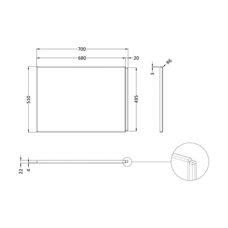 [BBPB201] White Acrylic Front Bath Panel for Straight Bath Installations - Technical Drawing