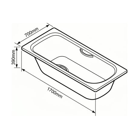 [BBS1001] Balterley Single Ended Rectangular Steel Enamel Bath Twin Grip Holes, 1700x700mm - Alpine White - Technical Drawing