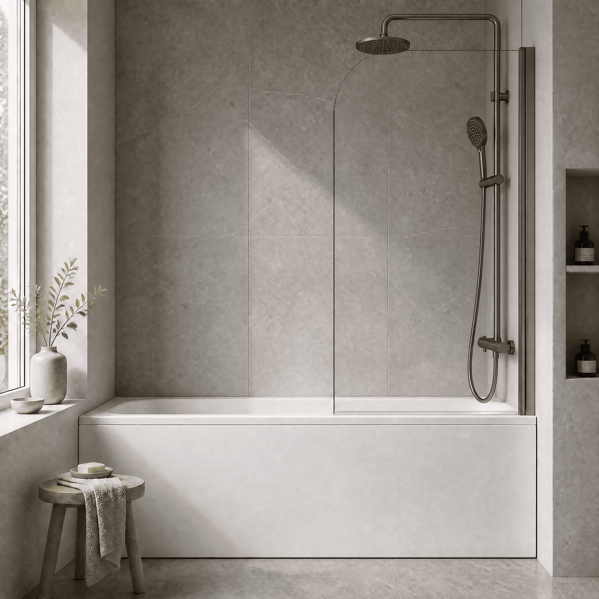 [BBSC17] Contemporary 6mm Toughened Safety Glass Round Bath Screen - 1430 x 790mm - Silo