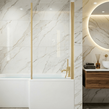 [BBSCBS28] Contemporary 6mm Toughened Safety Glass Reversible L-Shaped Bath Screen Fixed - Silo
