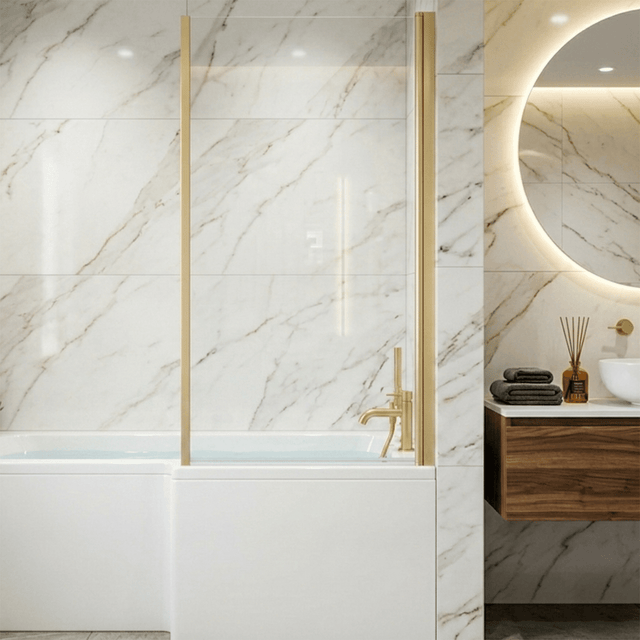 [BBSCBS28] Contemporary 6mm Toughened Safety Glass Reversible L-Shaped Bath Screen Fixed - Silo