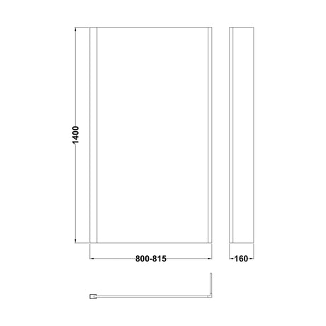 [BBSCBS2BP] Black 6mm Toughened Safety Glass Reversible L-Shaped Bath Screen Fixed - Technical Drawing