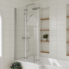 [BBSCBS3] 6mm Toughened Safety Glass Reversible L-Shaped Bath Screen Double Hinged - Chrome - Lifestyle 2