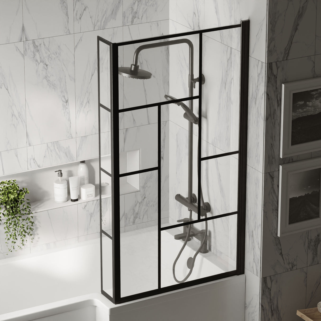 [BBSCBS7BB] Black Reversible Square L Shape 6mm Toughened Safety Glass Bath Screen, 1430 x 808 x 150mm - Lifestyle 3