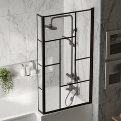 [BBSCBS7BB] Black Reversible Square L Shape 6mm Toughened Safety Glass Bath Screen, 1430 x 808 x 150mm - Lifestyle 3