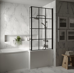 [BBSCBS7BF] Black Frame 6mm Glass L Shaped Shower Bath Screen 1430 x 795 x 150mm - Lifestyle 1