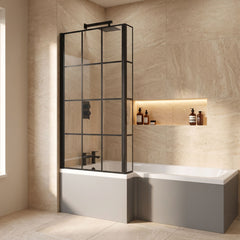 [BBSCBS7BF] Black Frame 6mm Glass L Shaped Shower Bath Screen 1430 x 795 x 150mm - Lifestyle 2