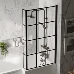 [BBSCBS7BF] Black Frame 6mm Glass L Shaped Shower Bath Screen 1430 x 795 x 150mm - Lifestyle 3