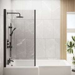 [BBSCBS7BP] 6mm Toughened Safety Glass L Shaped Reversible Bath Screen with Fixed Return - Black - Lifestyle 1