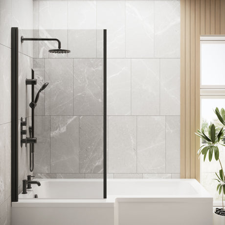[BBSCBS7BP] 6mm Toughened Safety Glass L Shaped Reversible Bath Screen with Fixed Return - Black - Lifestyle 1